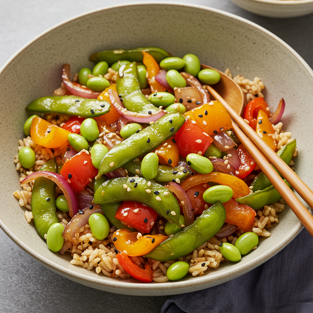 1. Asian-Style Edamame Stir-Fry Bowl