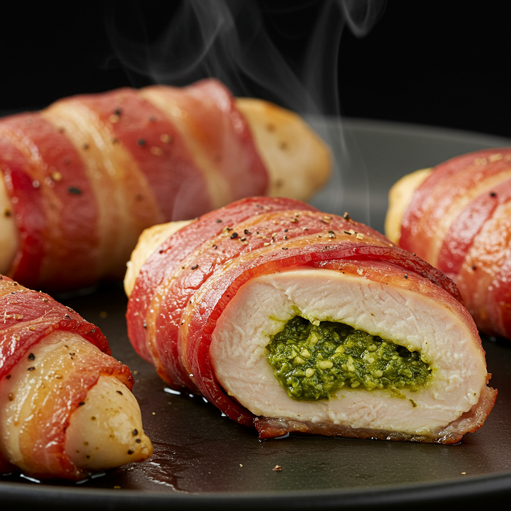 1. Bacon-Wrapped Pesto Chicken Tenderloin