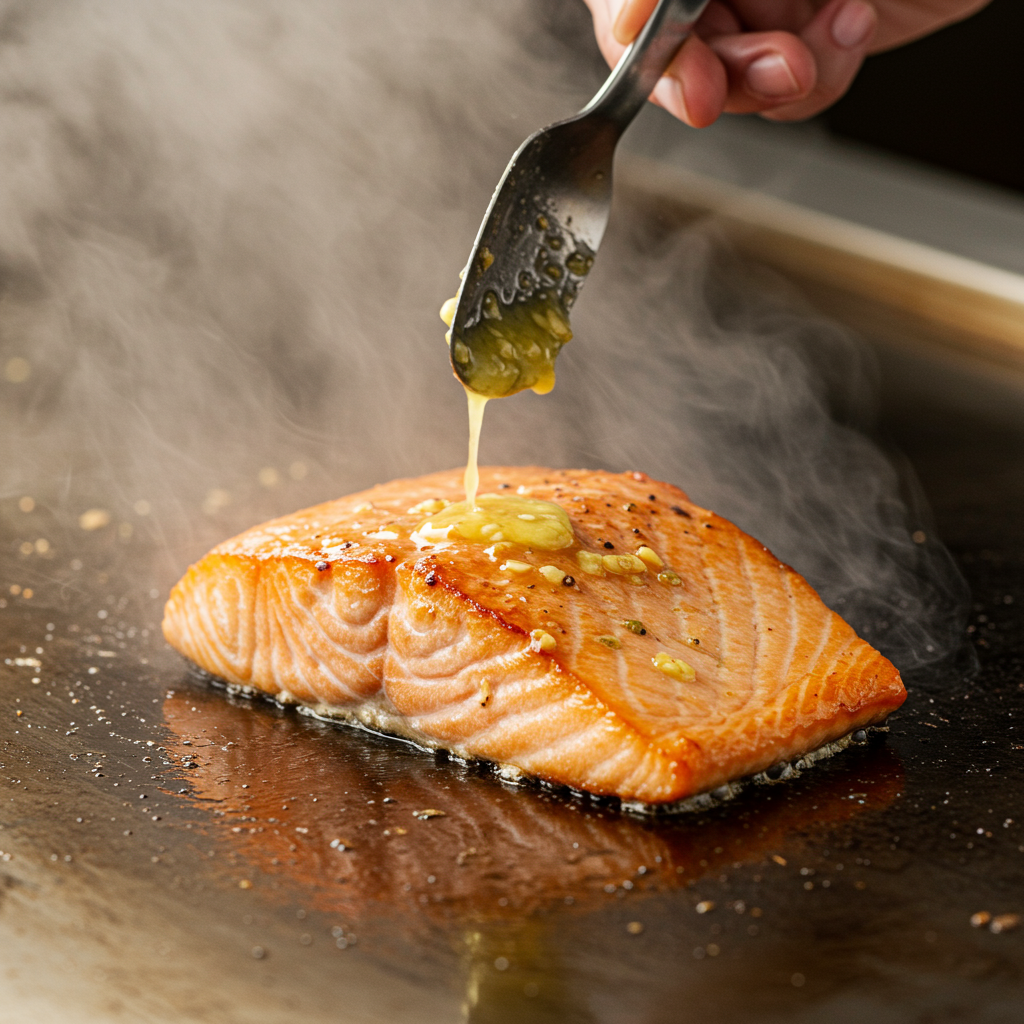 1. Classic Blackstone Salmon with Garlic Butter