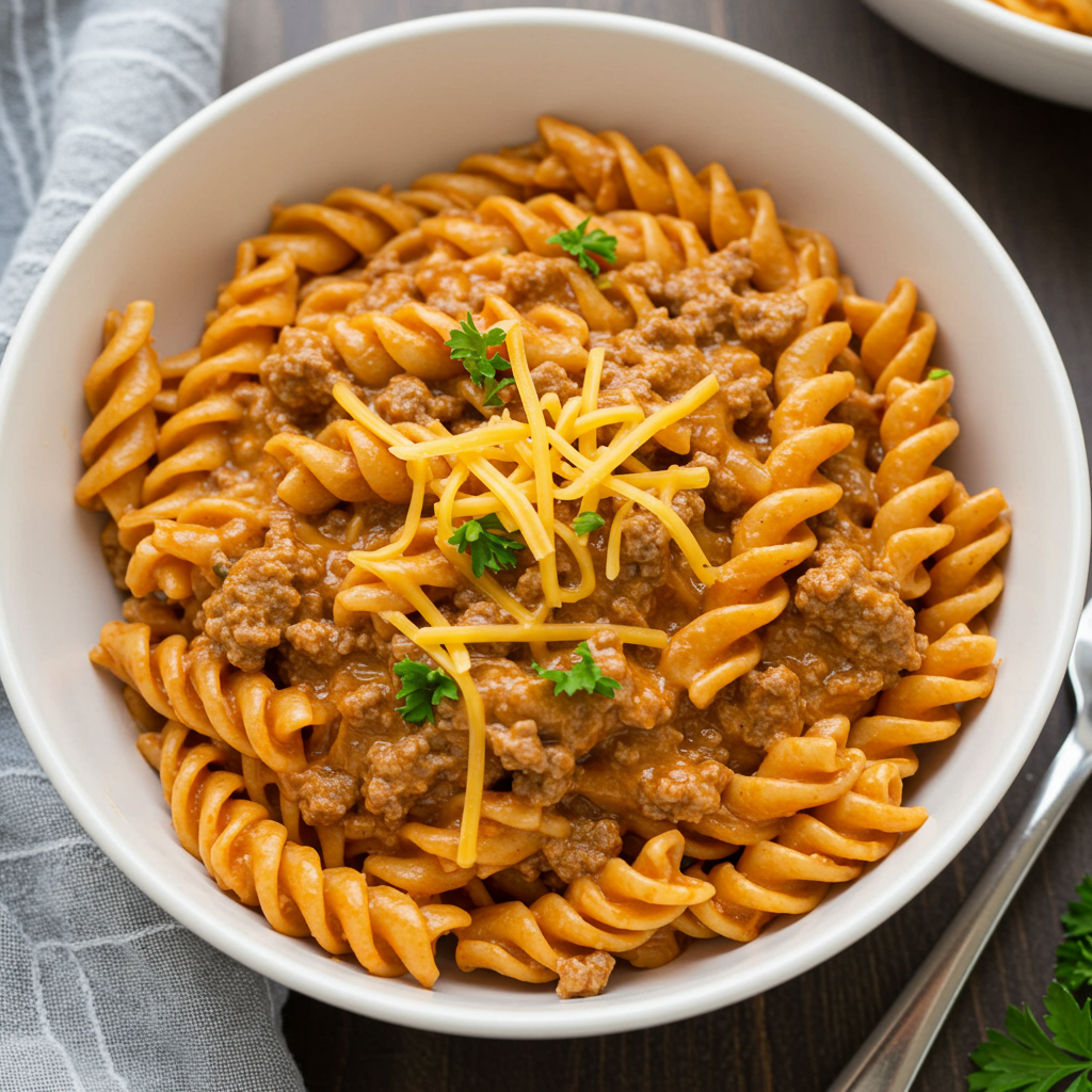 1. Classic Creamy Ground Beef Pasta