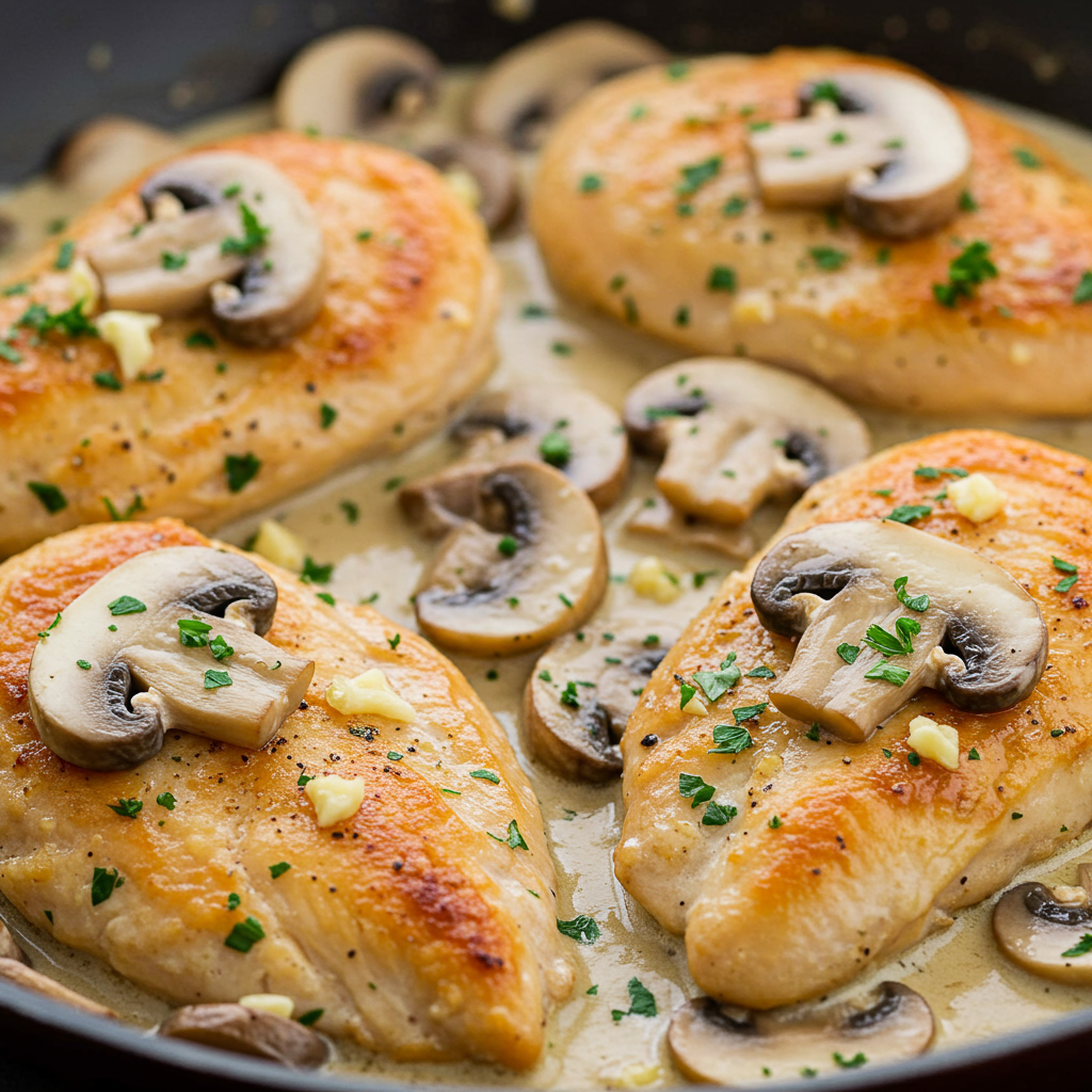 1. Creamy Garlic Mushroom Chicken