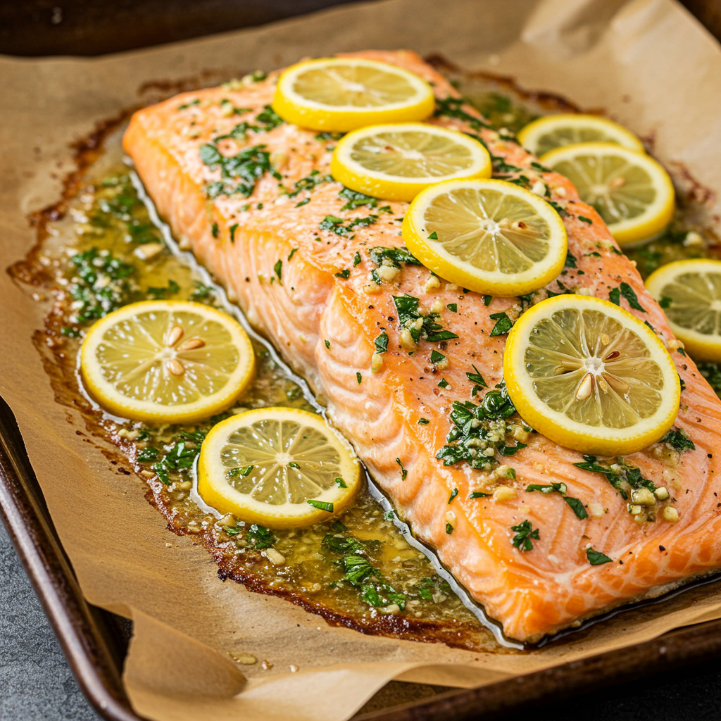 1. Lemon Garlic Butter Baked Salmon