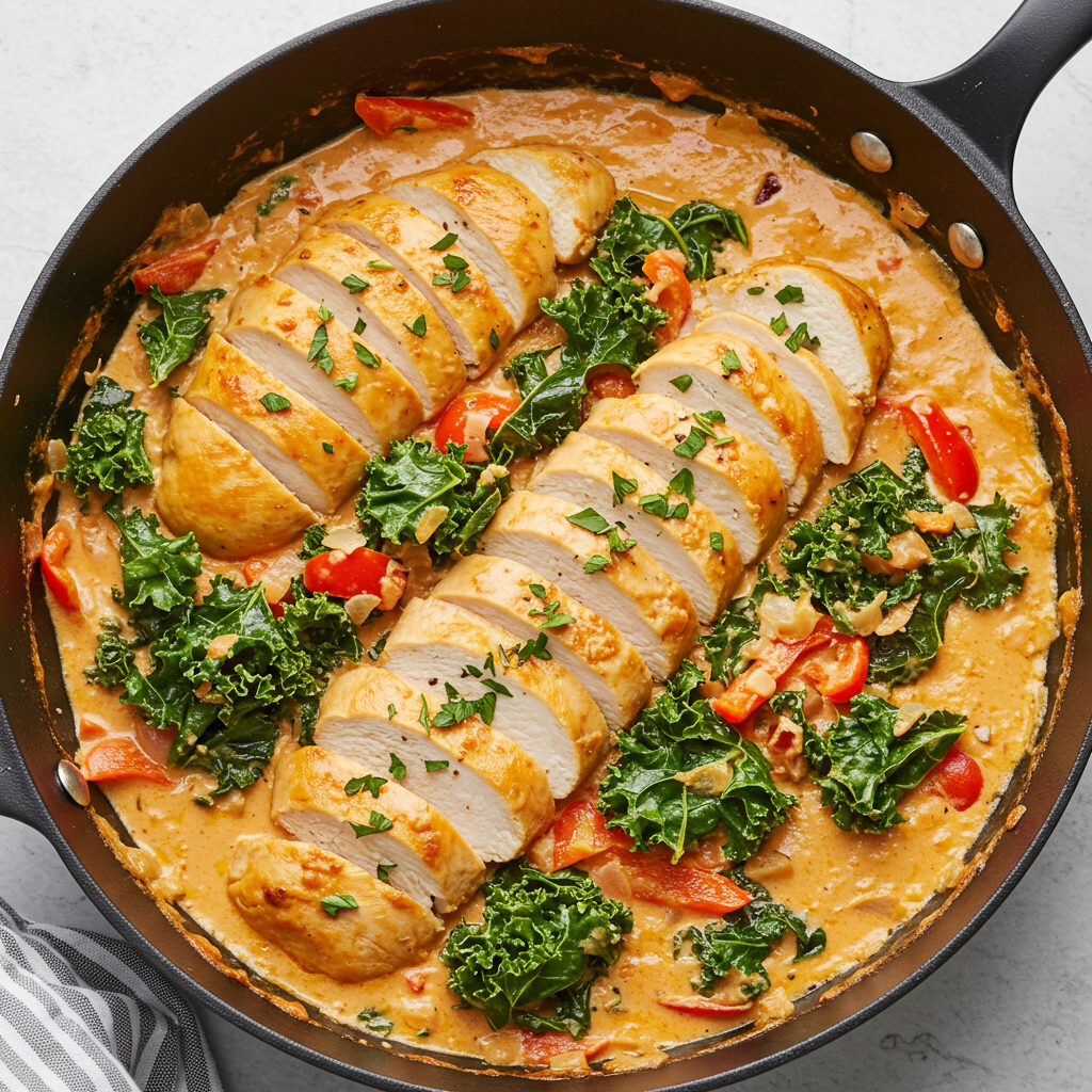 2. Creamy Roasted Red Pepper Chicken with Kale