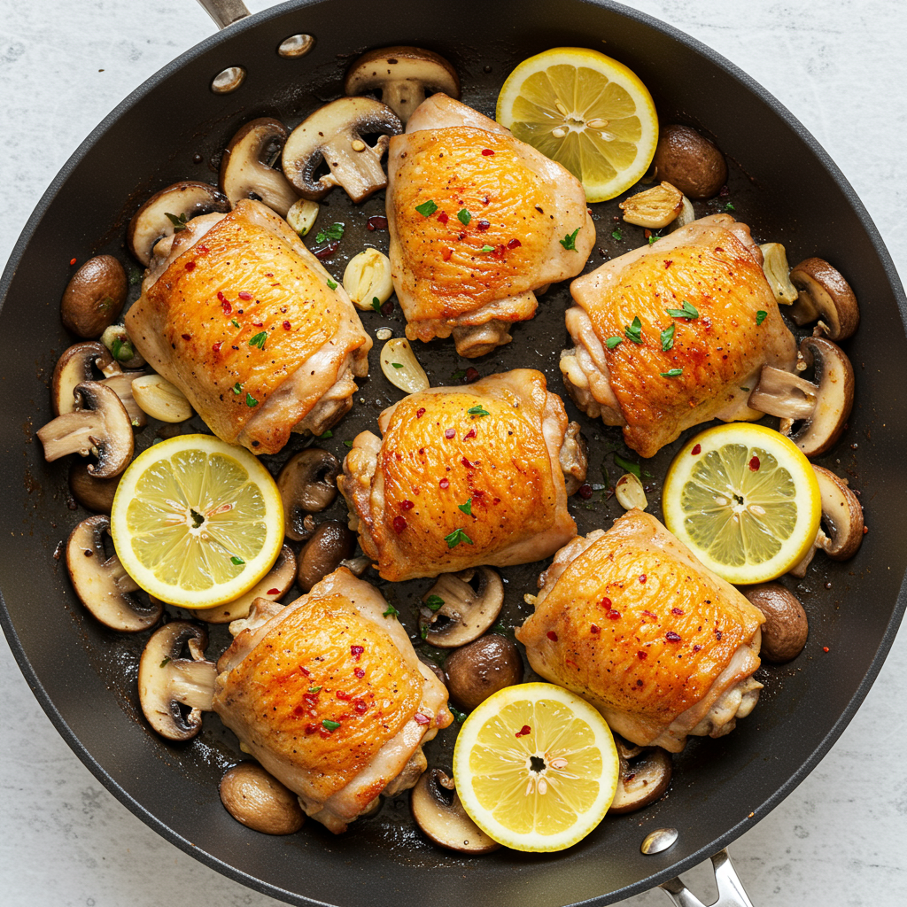 2. One-Pan Lemon Garlic Chicken with Mushrooms