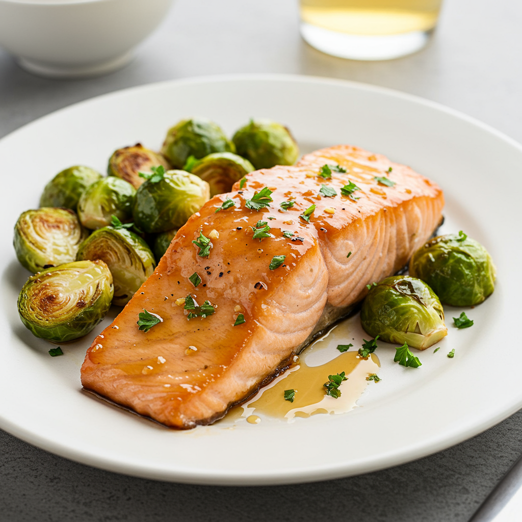 3. Maple-Glazed Salmon with Brussels Sprouts