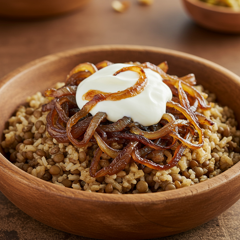 3. Mujadara (Lentils and Rice with Caramelized Onions)