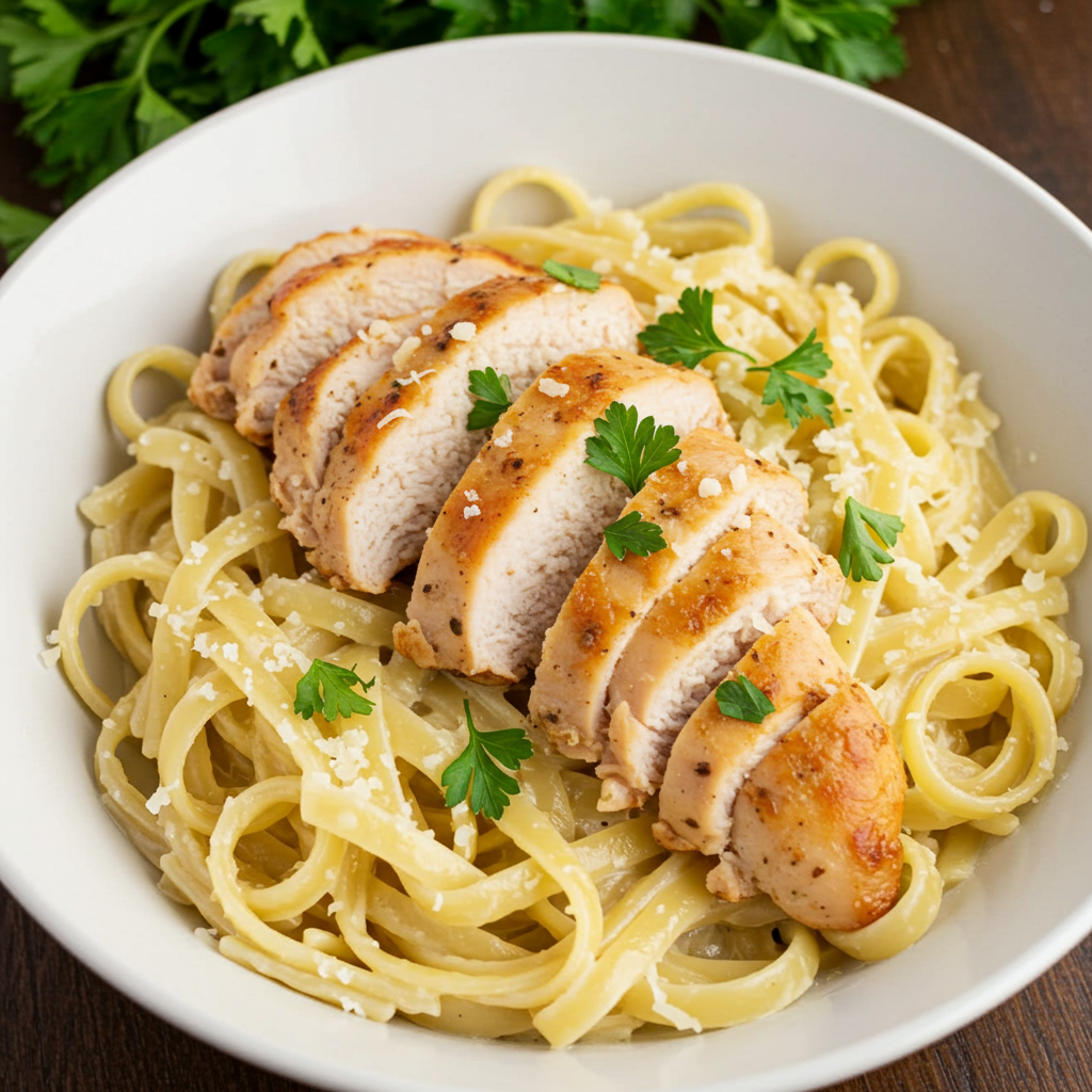 4. Creamy Garlic Parmesan Pasta with Chicken Tenders