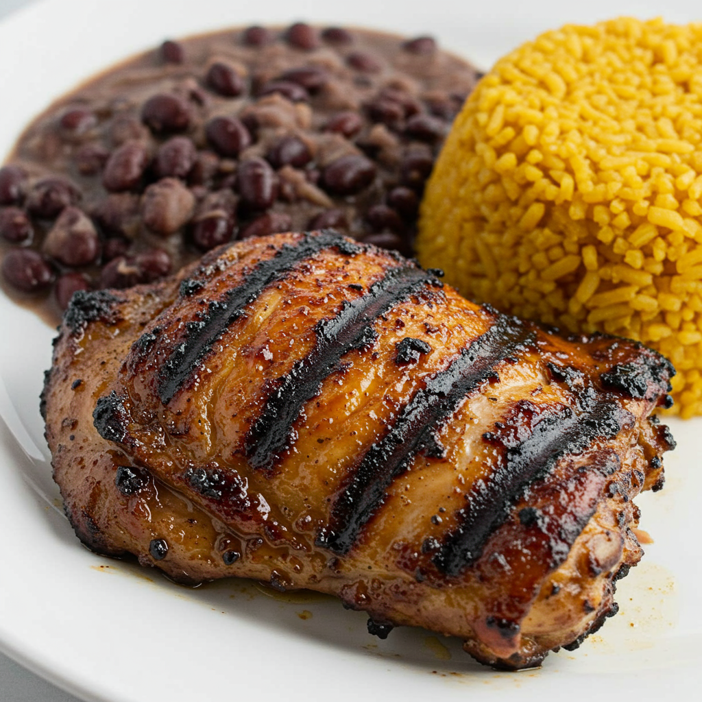 5. Jerk Chicken Thighs with Yellow Rice and Black Beans