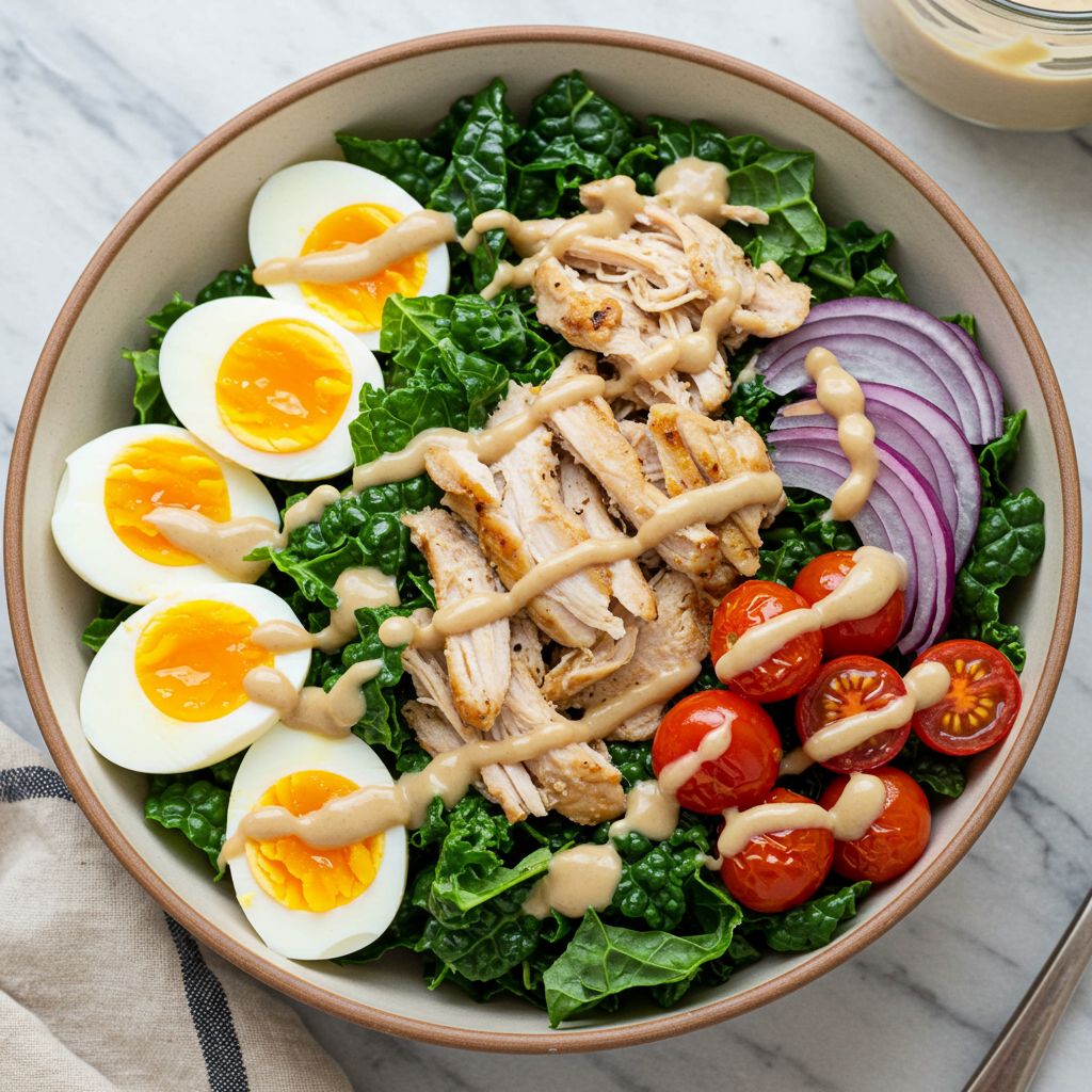 5. Tahini Chicken Kale Salad Bowl