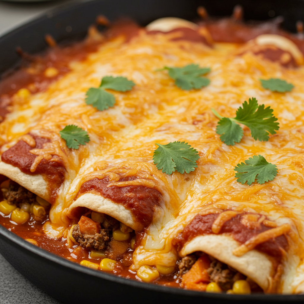 6. Cheesy Roasted Corn & Sweet Potato Enchiladas