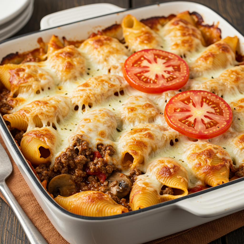6. Family-Style Cheesy Beef Pasta Bake