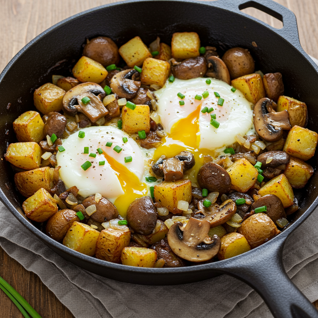 6. Mushroom Hash with Poached Eggs