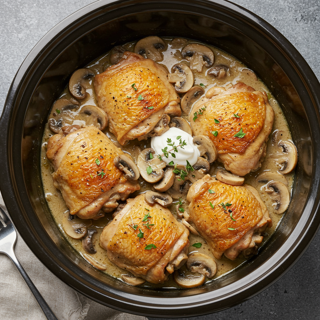 9. Slow Cooker Mushroom Chicken