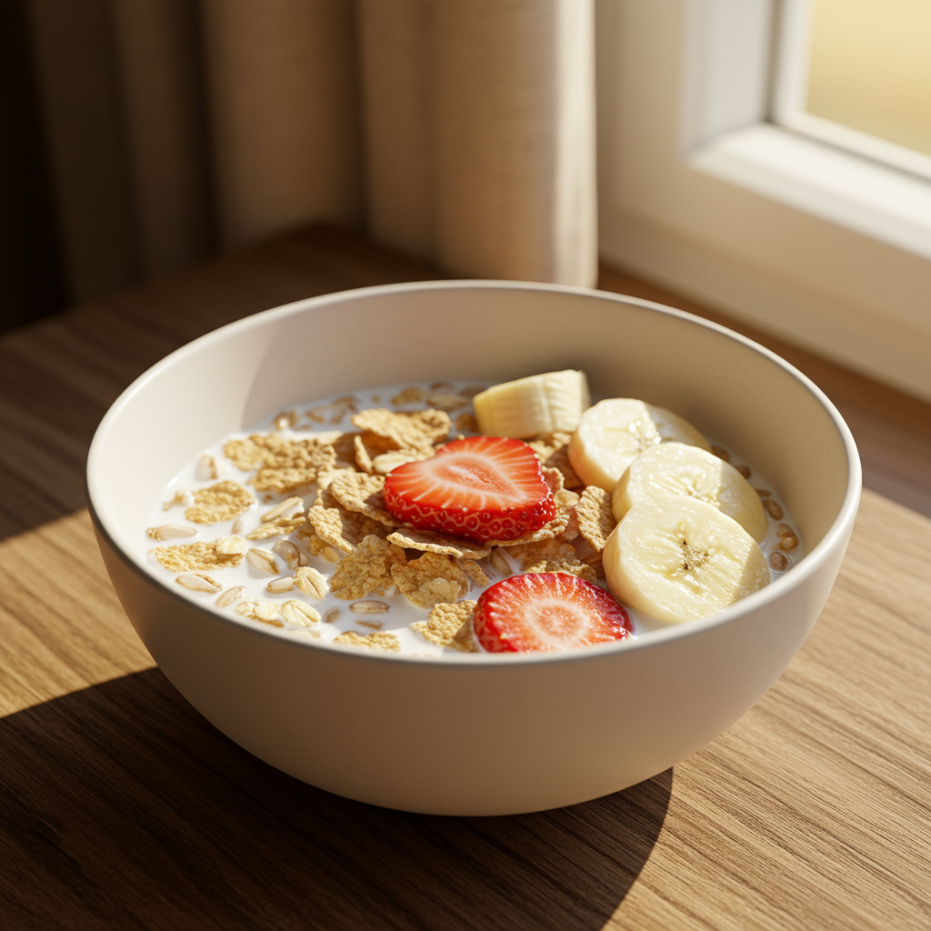 11. Whole Grain Cereal With Milk and Fruit