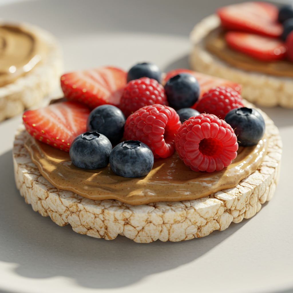 13. Rice Cake with Nut Butter & Berries