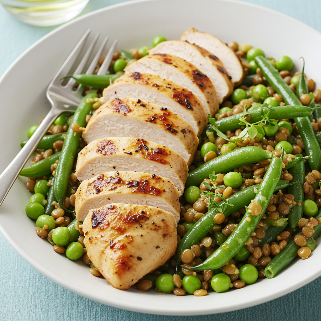 16. Griddled Chicken with Mustardy Lentil Salad