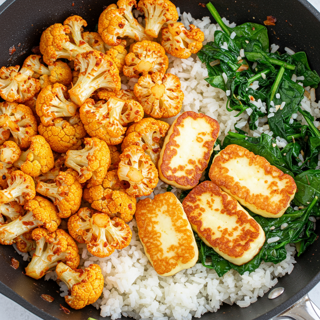 16. Spicy Cauliflower &amp; Halloumi Rice