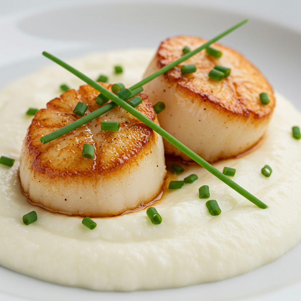 17. Seared Scallops with Cauliflower Purée