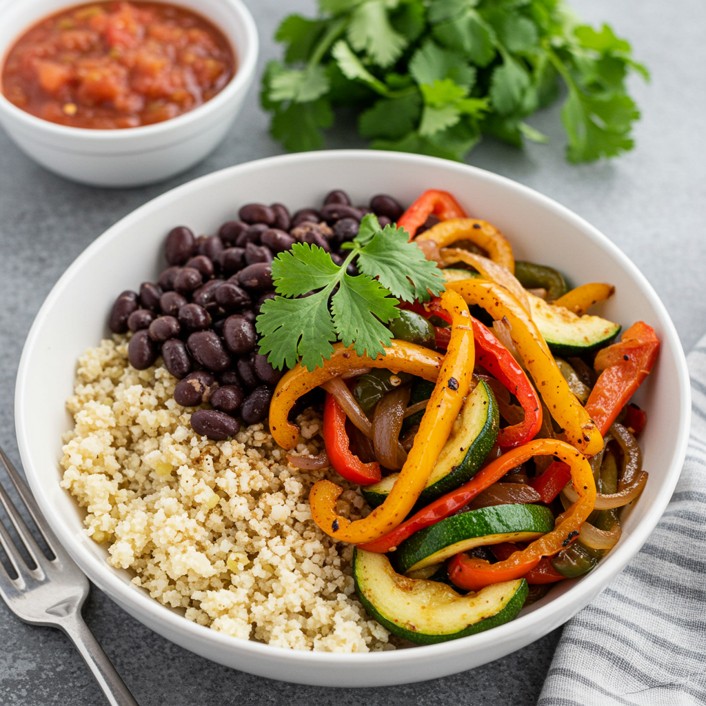 17. Vegan Fajita Bowl with Cauliflower Rice