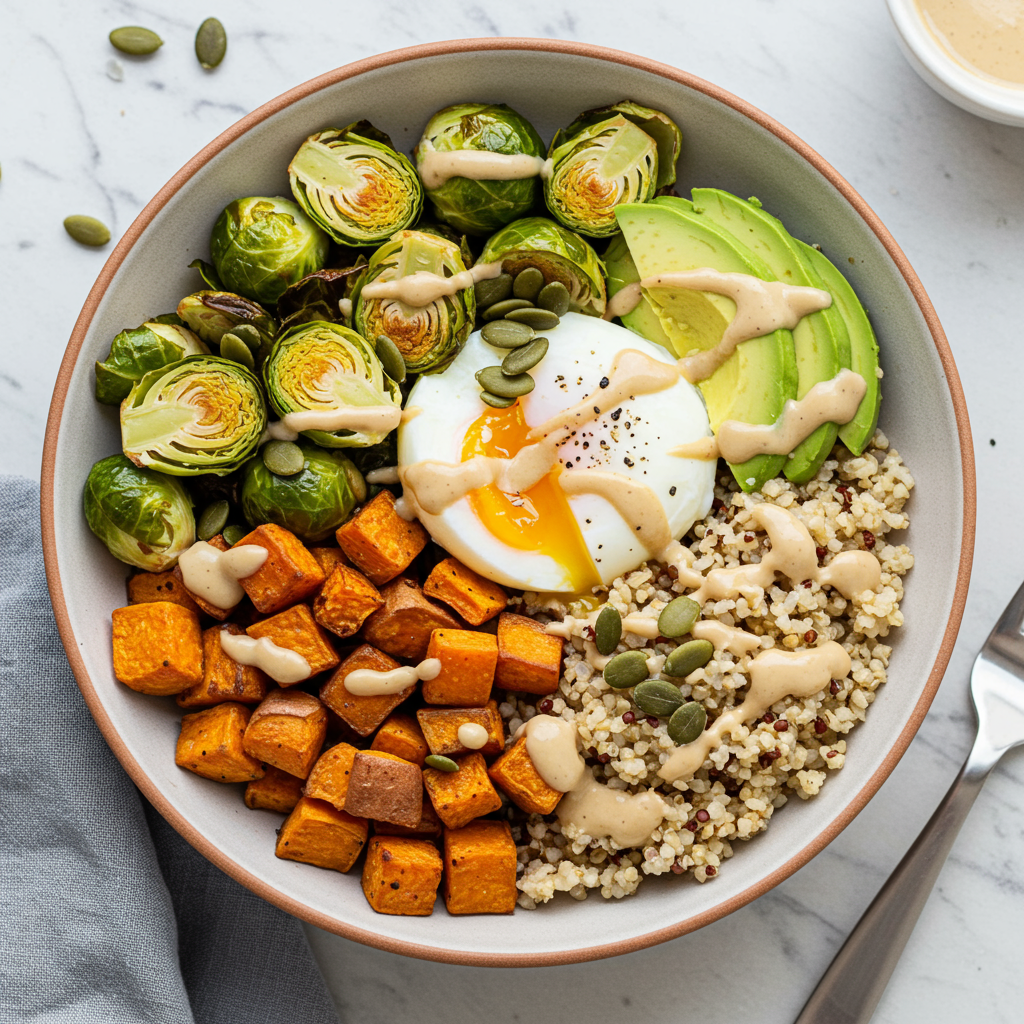 18. Breakfast Grain Bowl with Roasted Vegetables