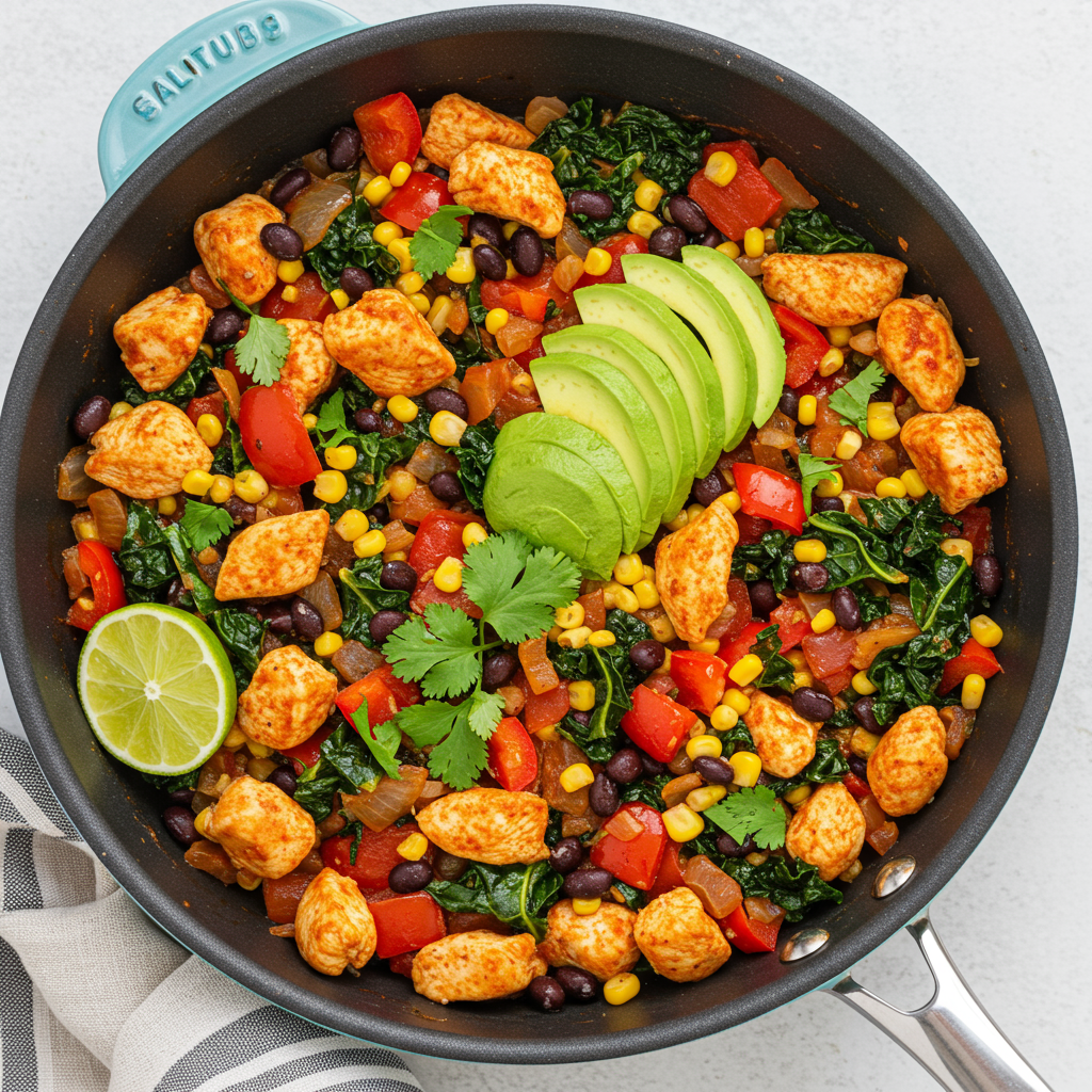 18. Mexican-Inspired Chicken and Kale Skillet