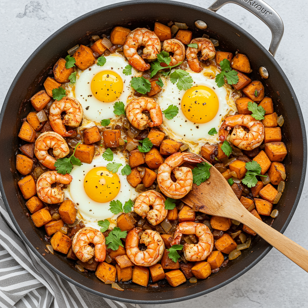22. Jerk Shrimp and Sweet Potato Hash