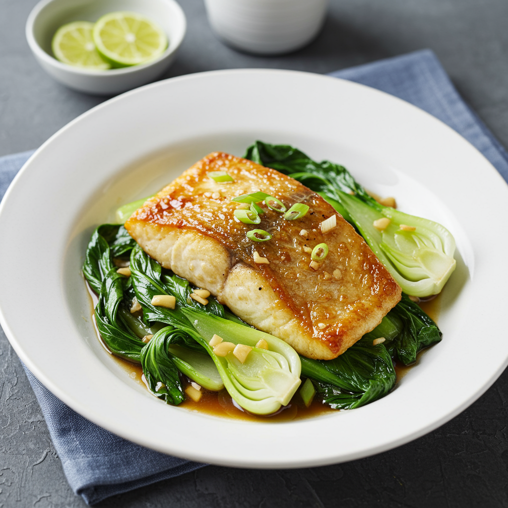 25. Miso-Glazed Sea Bass with Ginger Greens