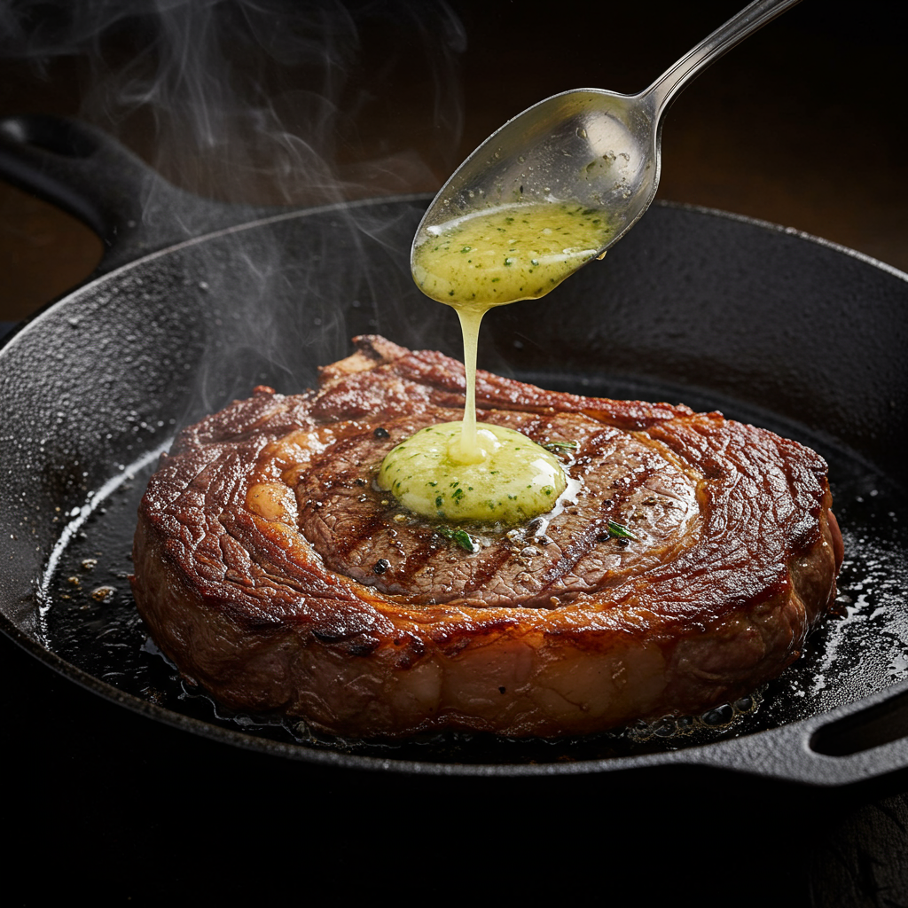 1. Classic Cast Iron Ribeye with Garlic Butter