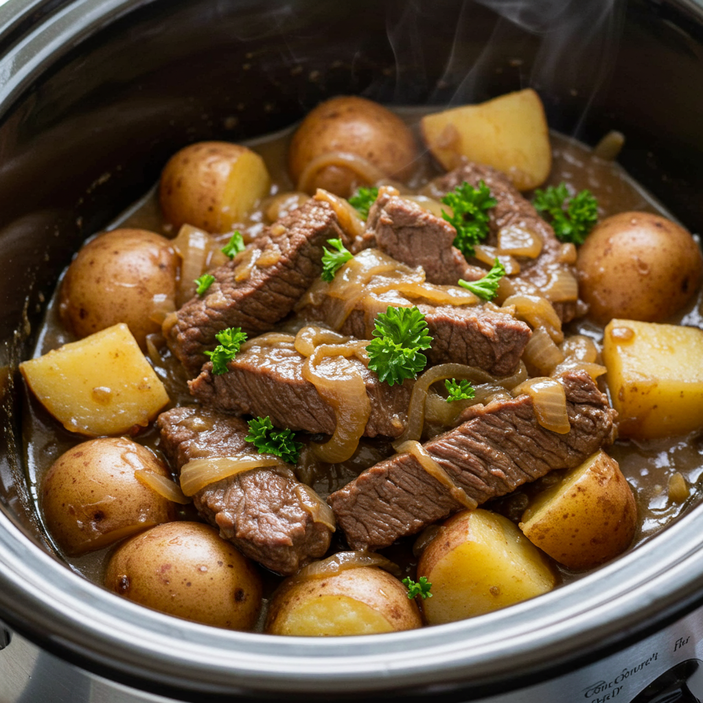 1. Classic Crockpot Steak and Potatoes