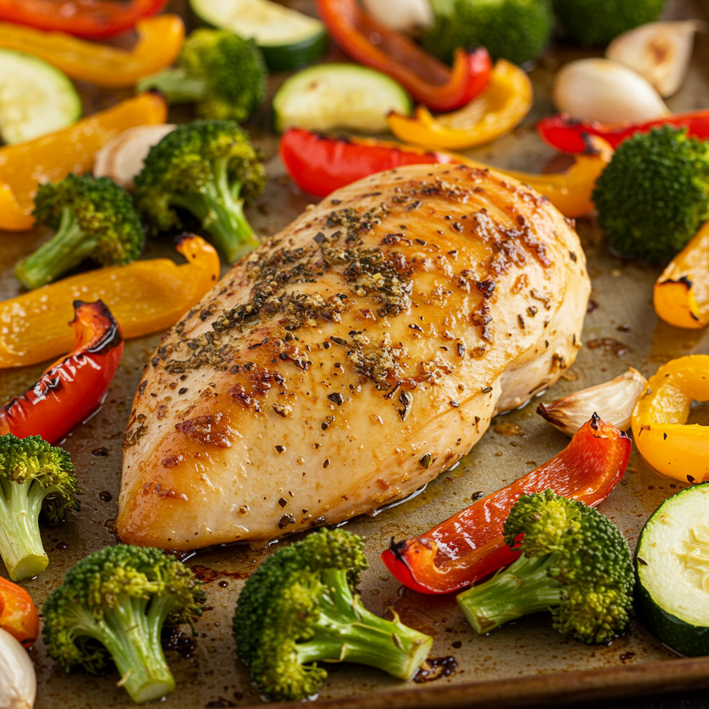 1. Herb-Crusted Chicken with Garlic Vegetables