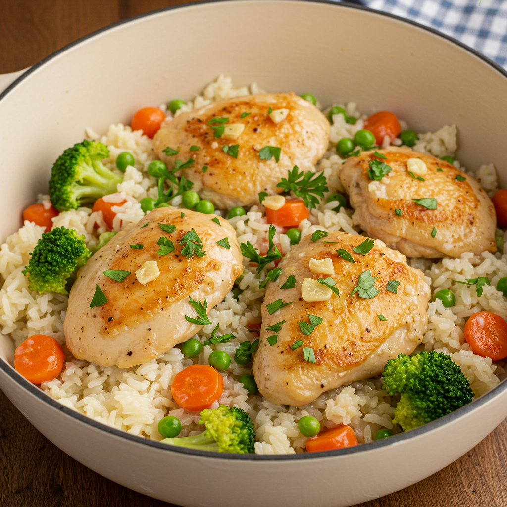 1. One-Pot Creamy Garlic Chicken & Rice