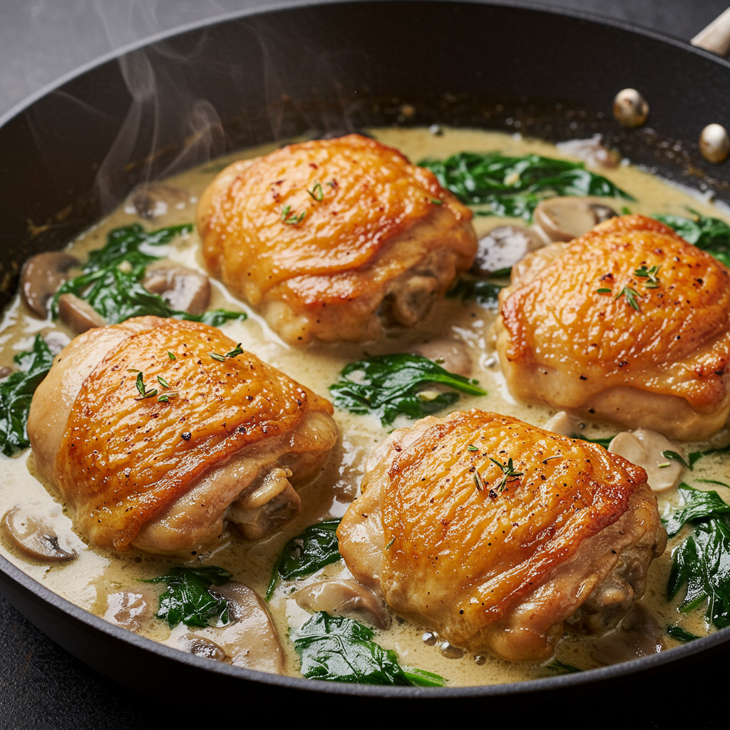 2. Creamy Spinach and Mushroom Chicken Skillet