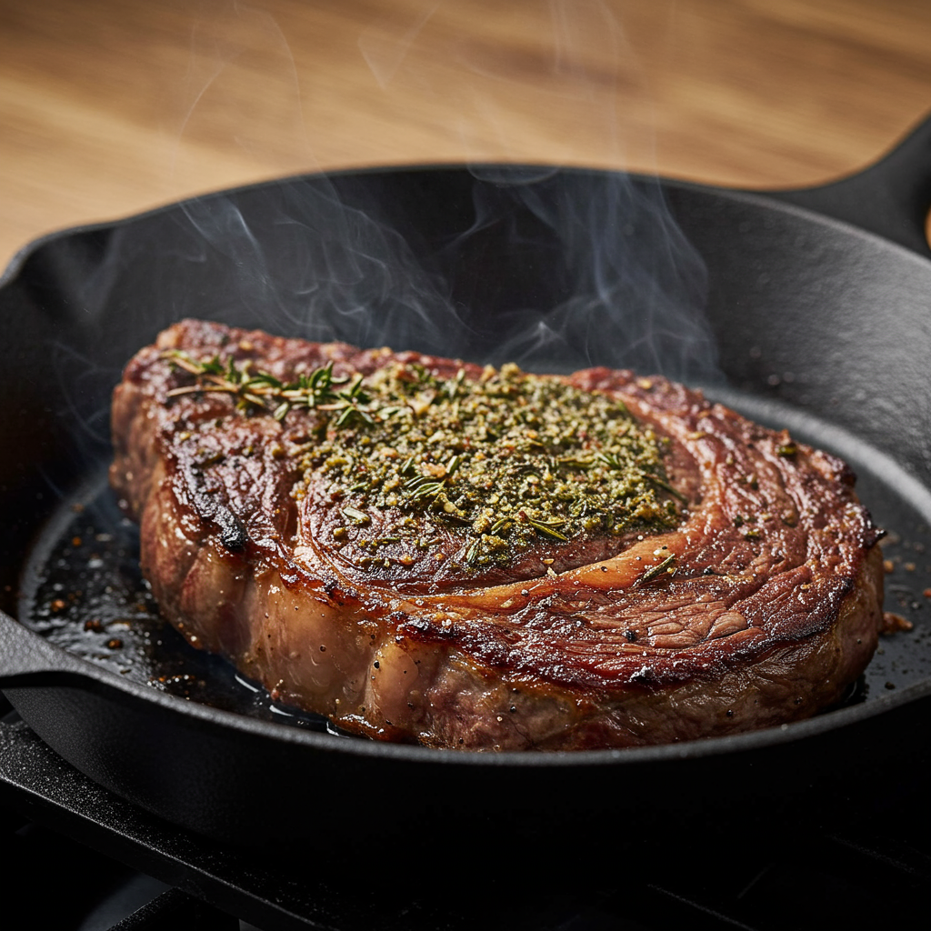 2. Herb-Crusted Ribeye with Rosemary and Thyme
