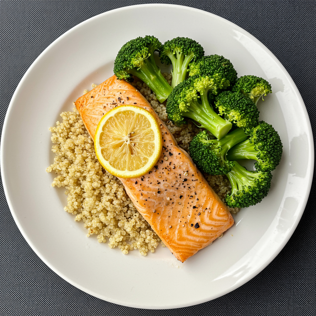 2. Lemon Garlic Salmon with Quinoa and Broccoli