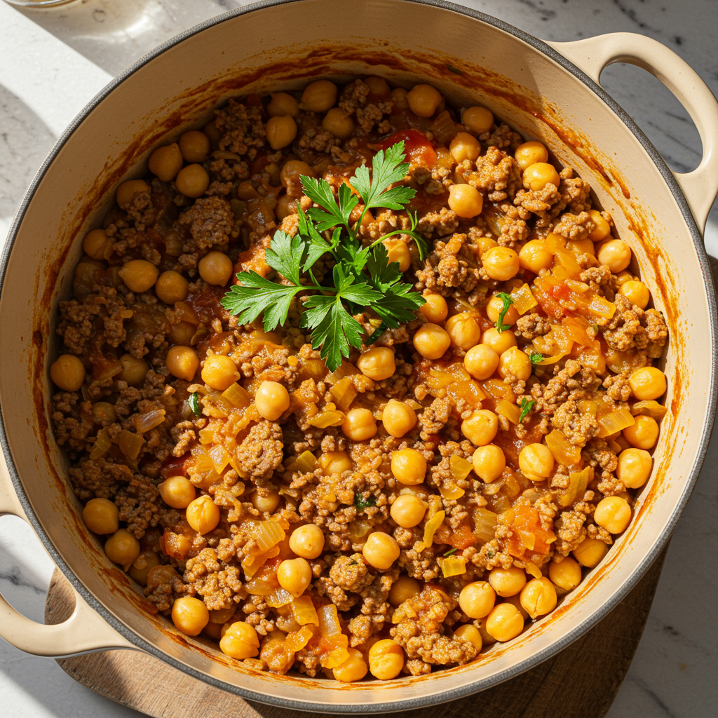2. Mediterranean Ground Beef and Rice with Chickpeas