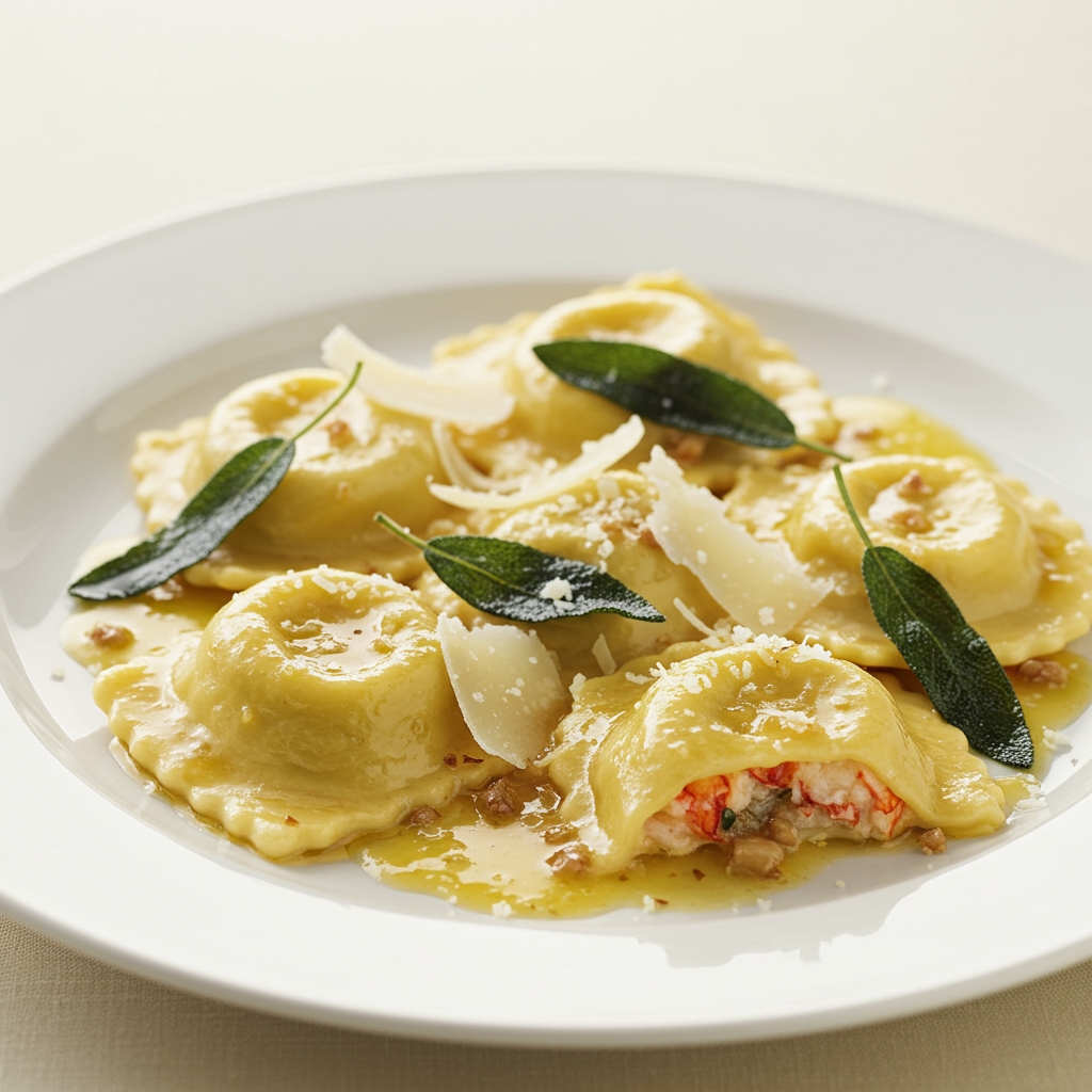 3. Lobster Ravioli with Brown Butter Sage