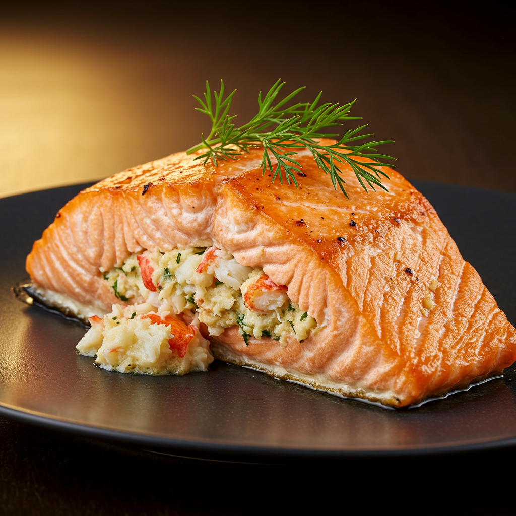 3. Salmon Stuffed with Crab and Lobster