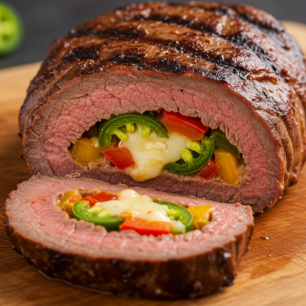 4. Tex-Mex Pepper Jack and JalapeƱo Stuffed Flank Steak