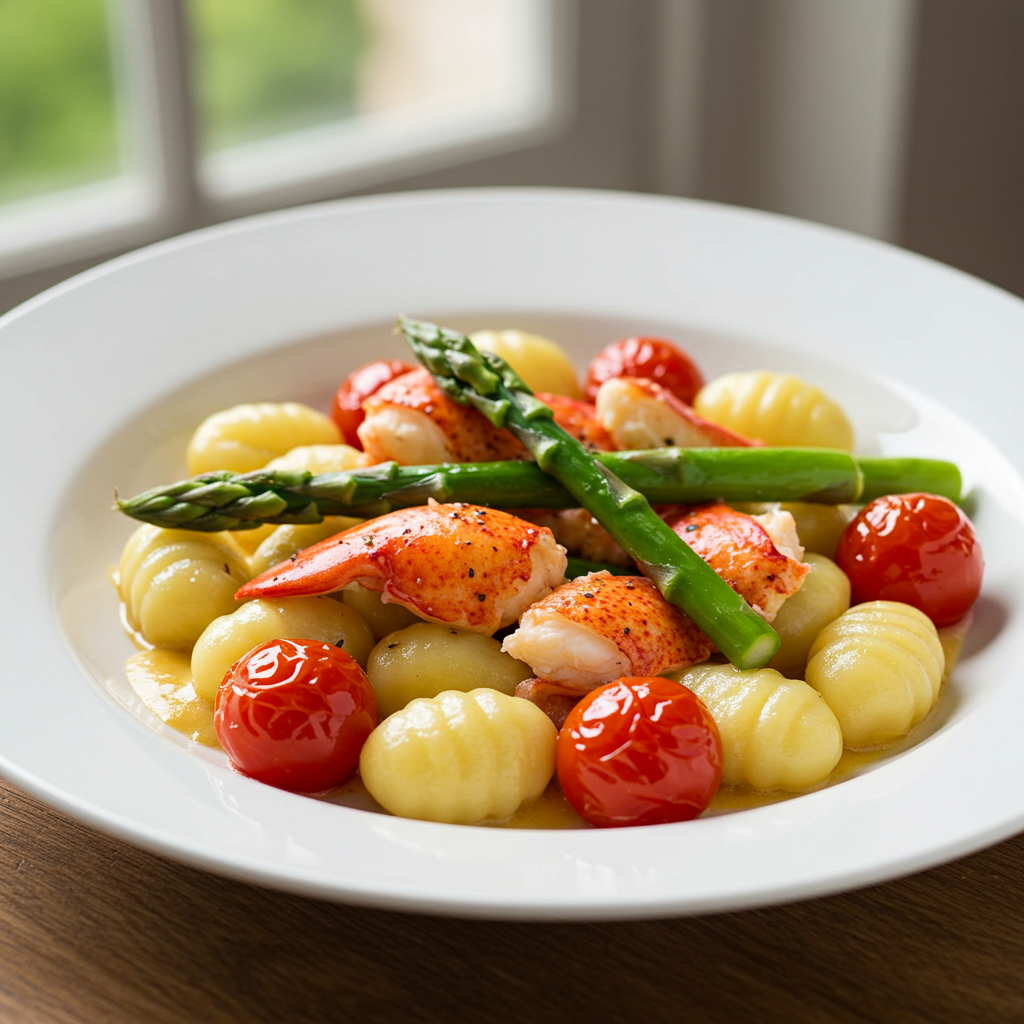 5. Lobster Gnocchi with Asparagus and Cherry Tomatoes