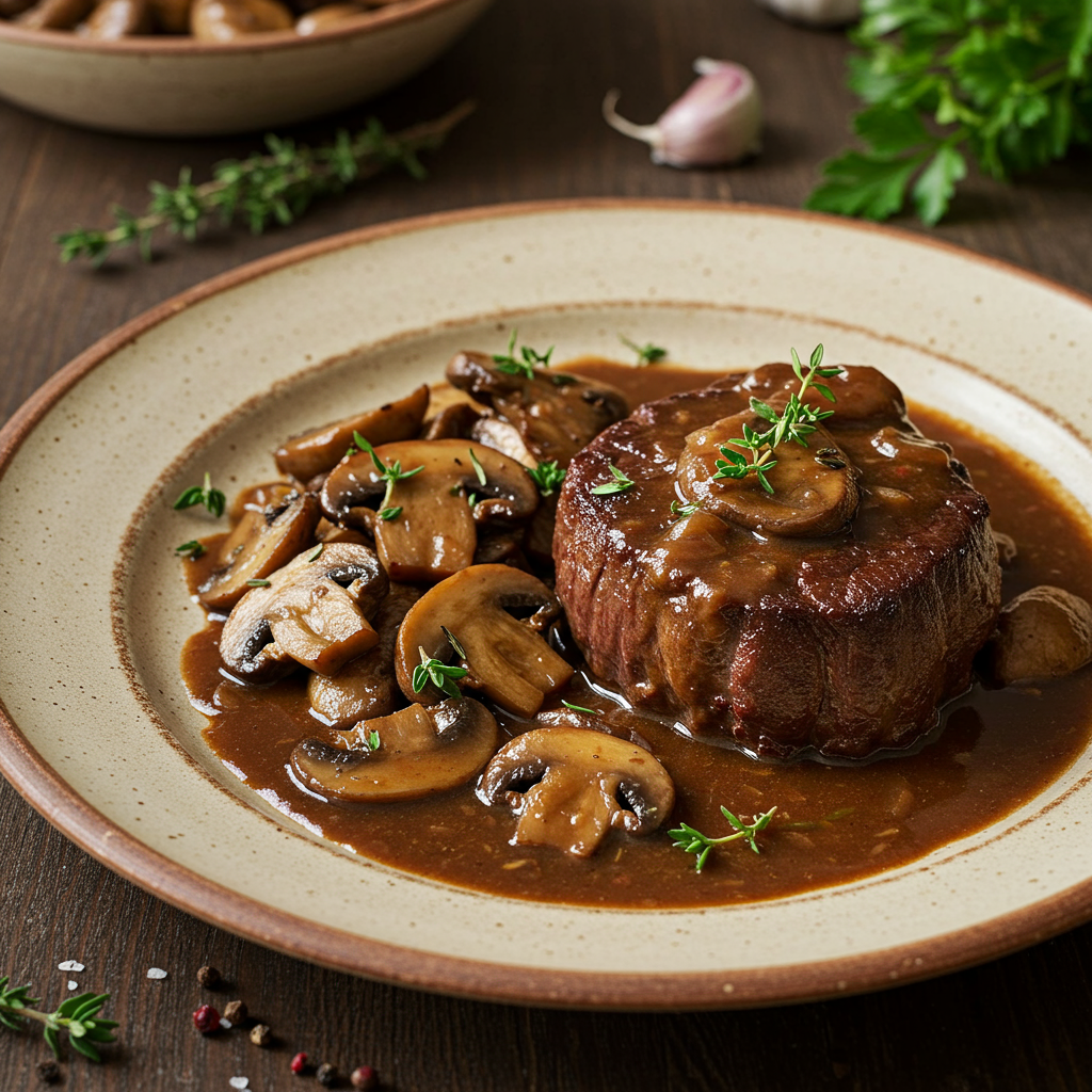 6. Braised Round Steak with Mushrooms