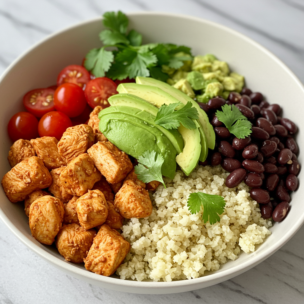 6. Cauliflower Rice Chicken Burrito Bowls