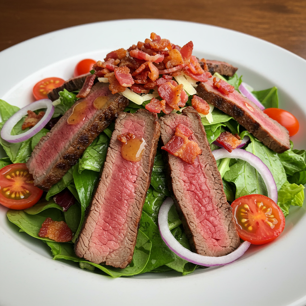 7. Elk Steak Salad with Warm Bacon Dressing