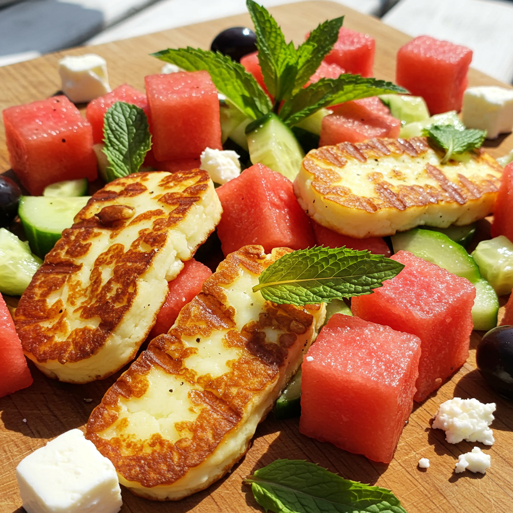 7. Grilled Halloumi with Watermelon and Mint