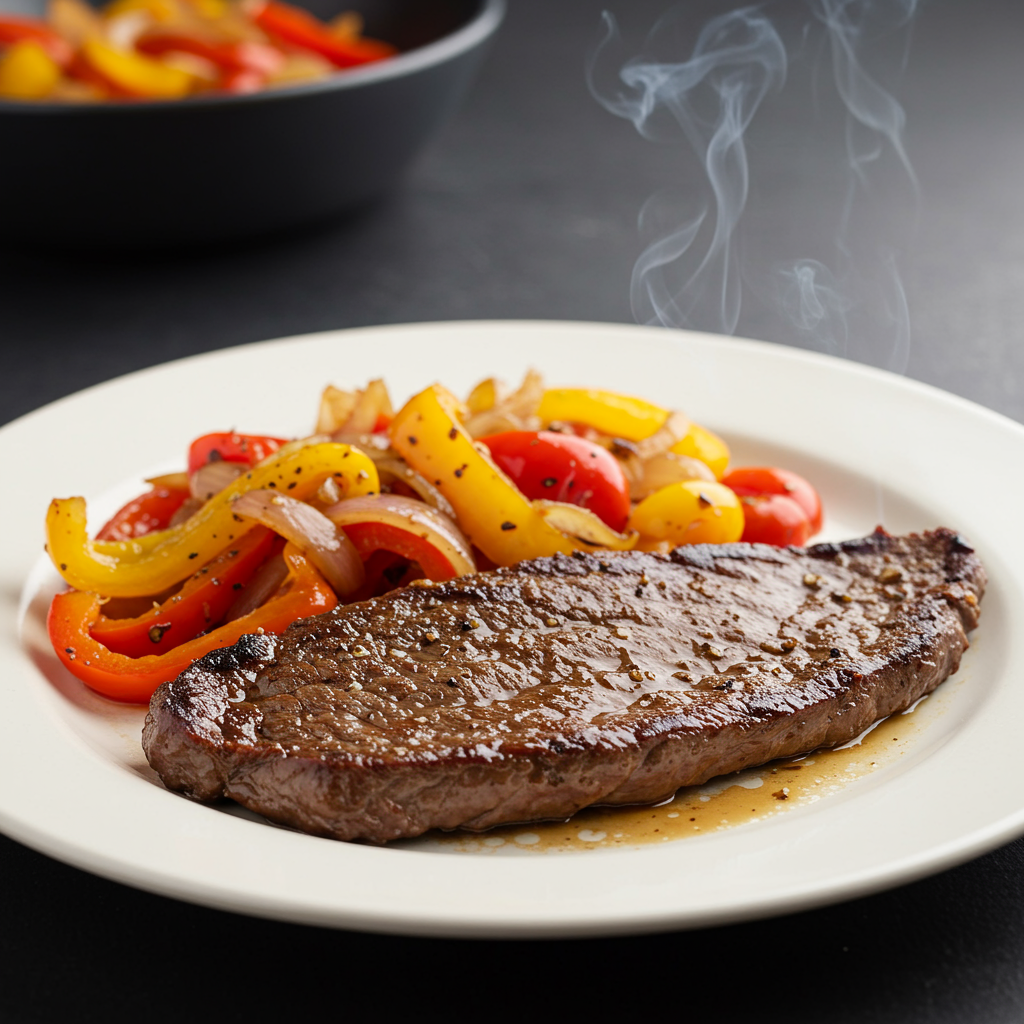7. Skirt Steak with Peppers and Onions