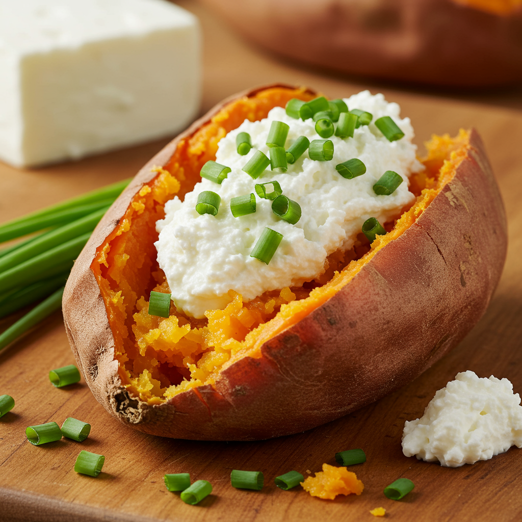 8. Baked Sweet Potato with Cottage Cheese and Herbs