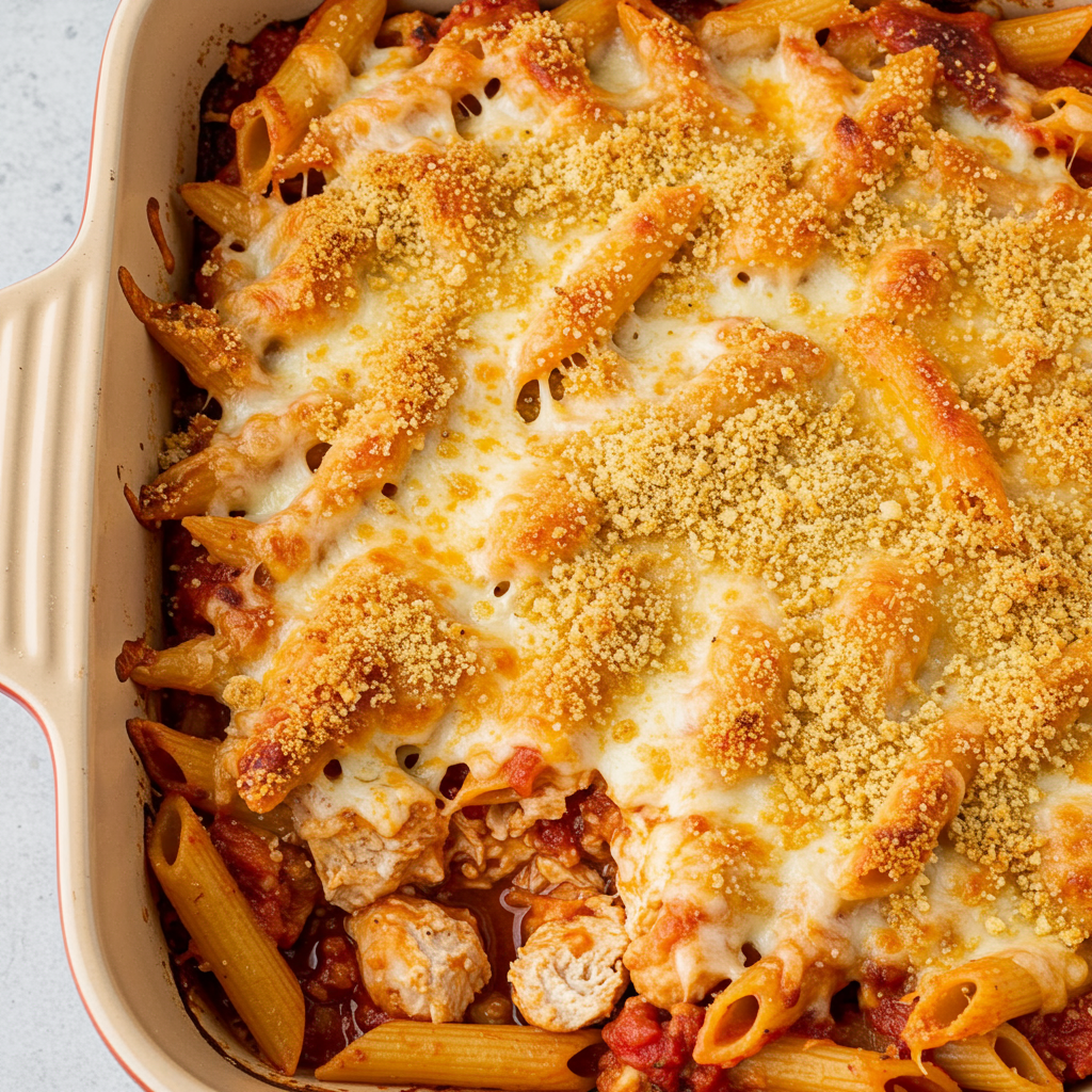 9. Chicken Parmesan Pasta Bake