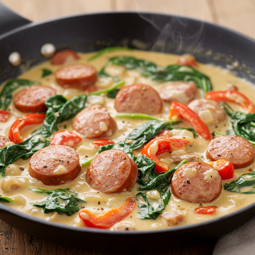 9. Creamy Tuscan Sausage Skillet