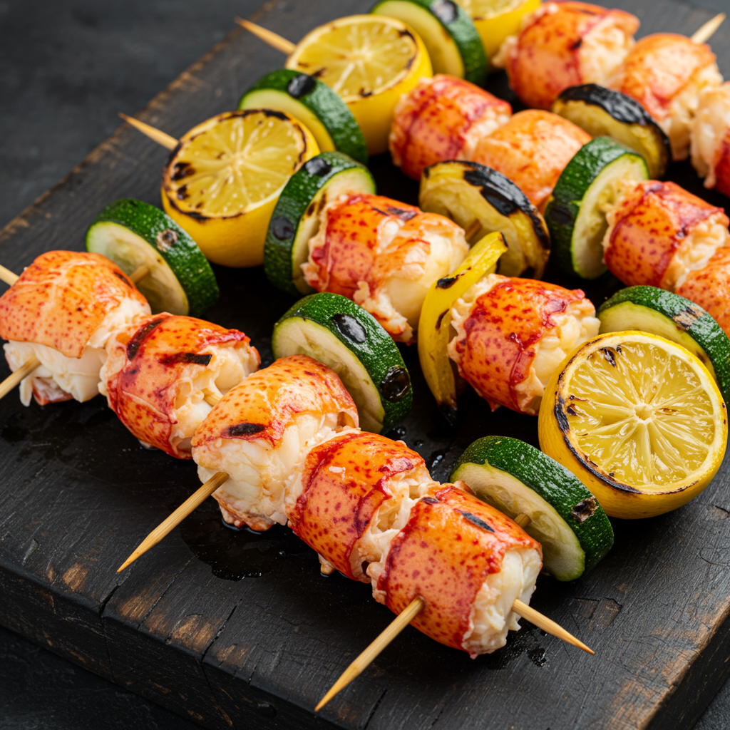 9. Grilled Lobster Skewers with Zucchini and Lemon