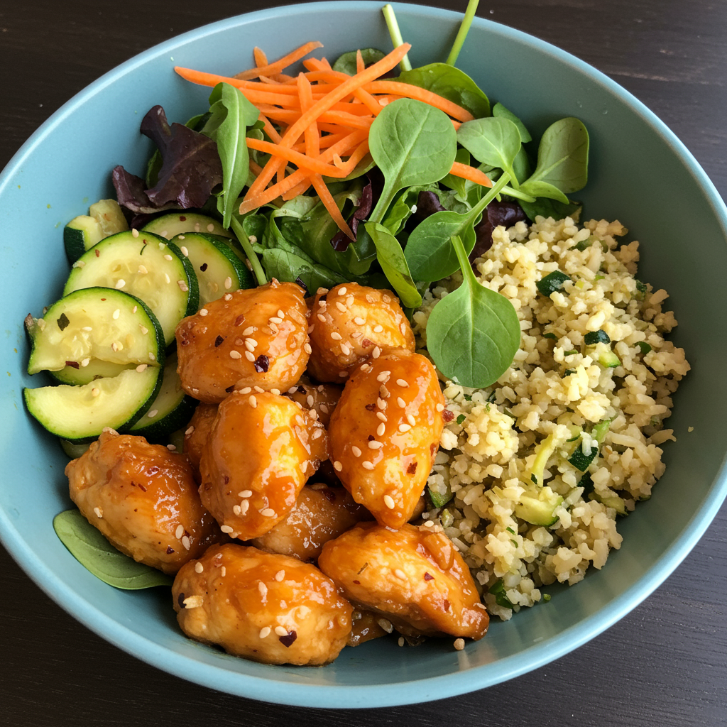 9. Orange Marinated Chicken Bowls with Zucchini Rice