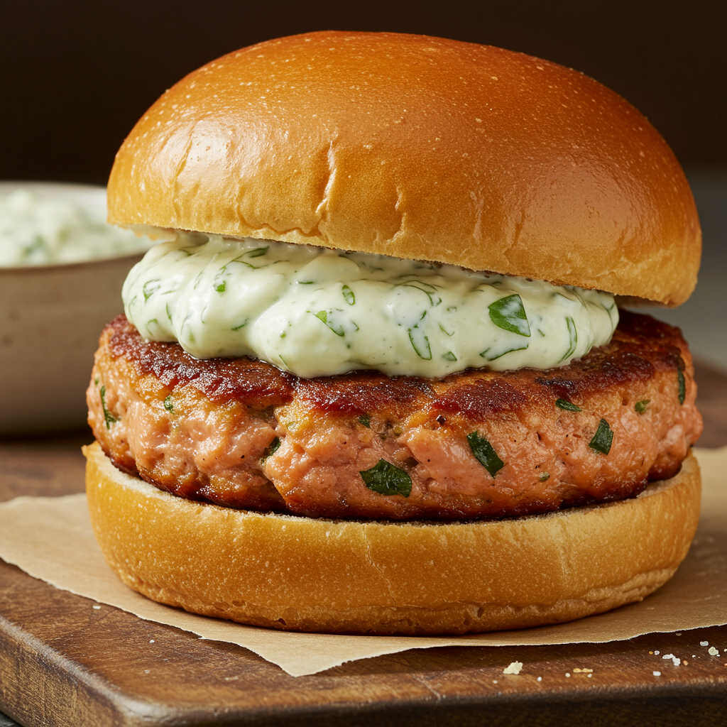 9. Salmon Burgers with Lemon Basil Mayo